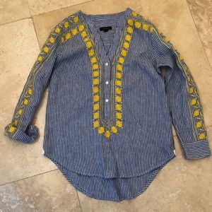 J. Crew Embroidered Linen Seersucker Stripe Boho Tunic Top XXS